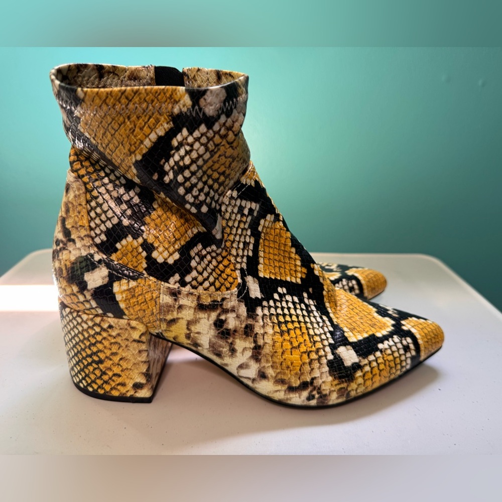 Aldo Yellow Snake Print Ankle Boots